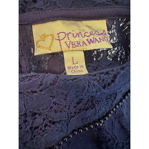 Princess Vera Wang Girls Navy Blue Lace Blouse Size L Peter Pan Collar - Picture 3 of 6